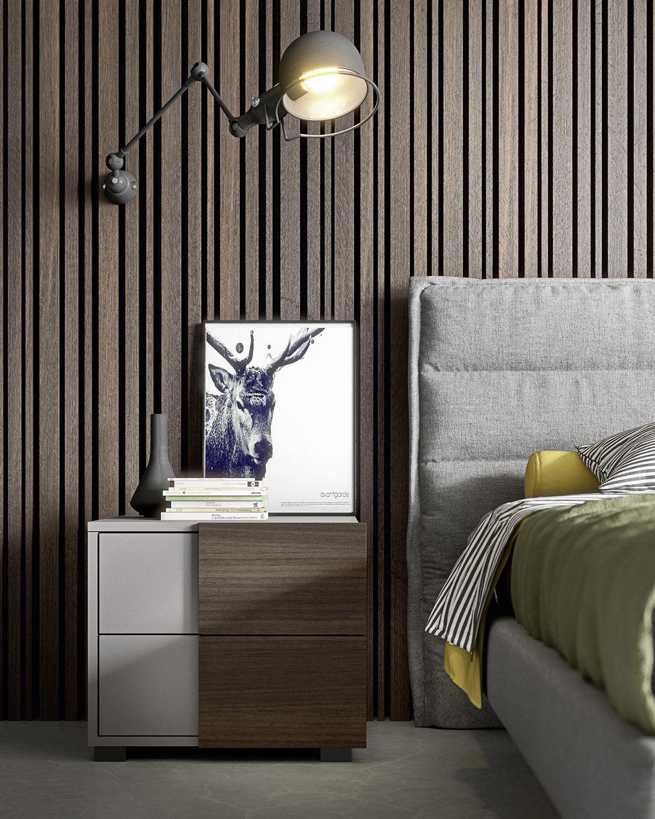 Contemporary style bedside with contrast finish