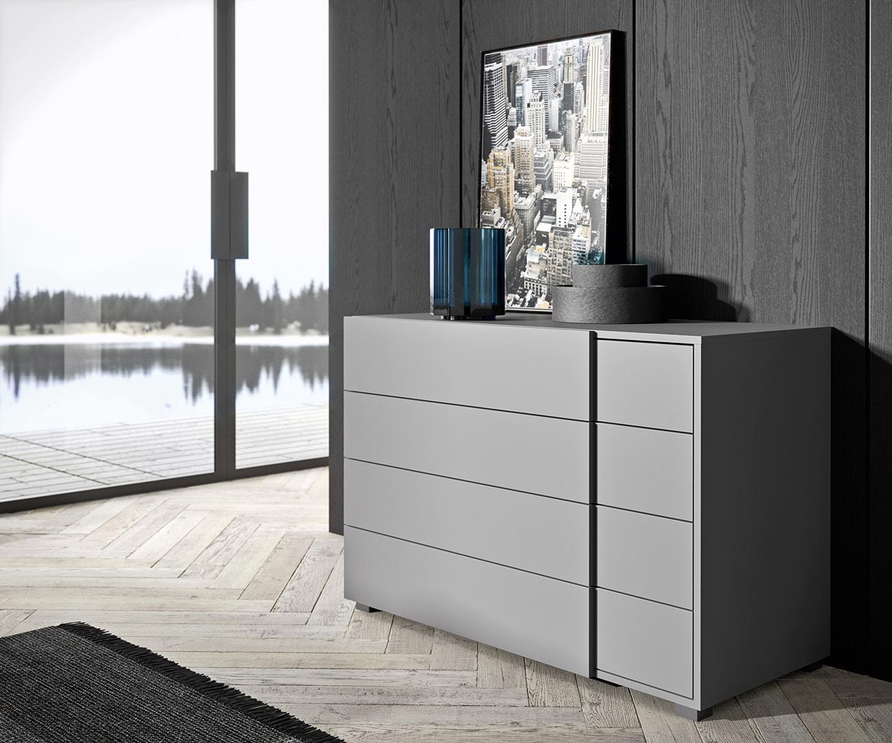 Contemporary style drawer unit with single tone finish