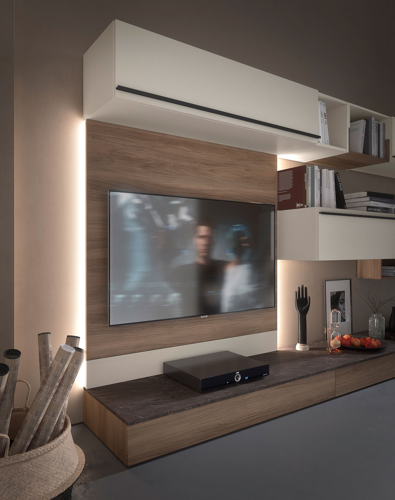 storage wall with TV panel for your contemporary style living room
