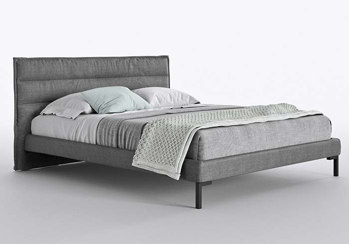 modern, upholstered, fabric-lined double bed